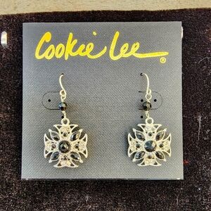 Cookie Lee Black and Silver Earrings #23166 NWT